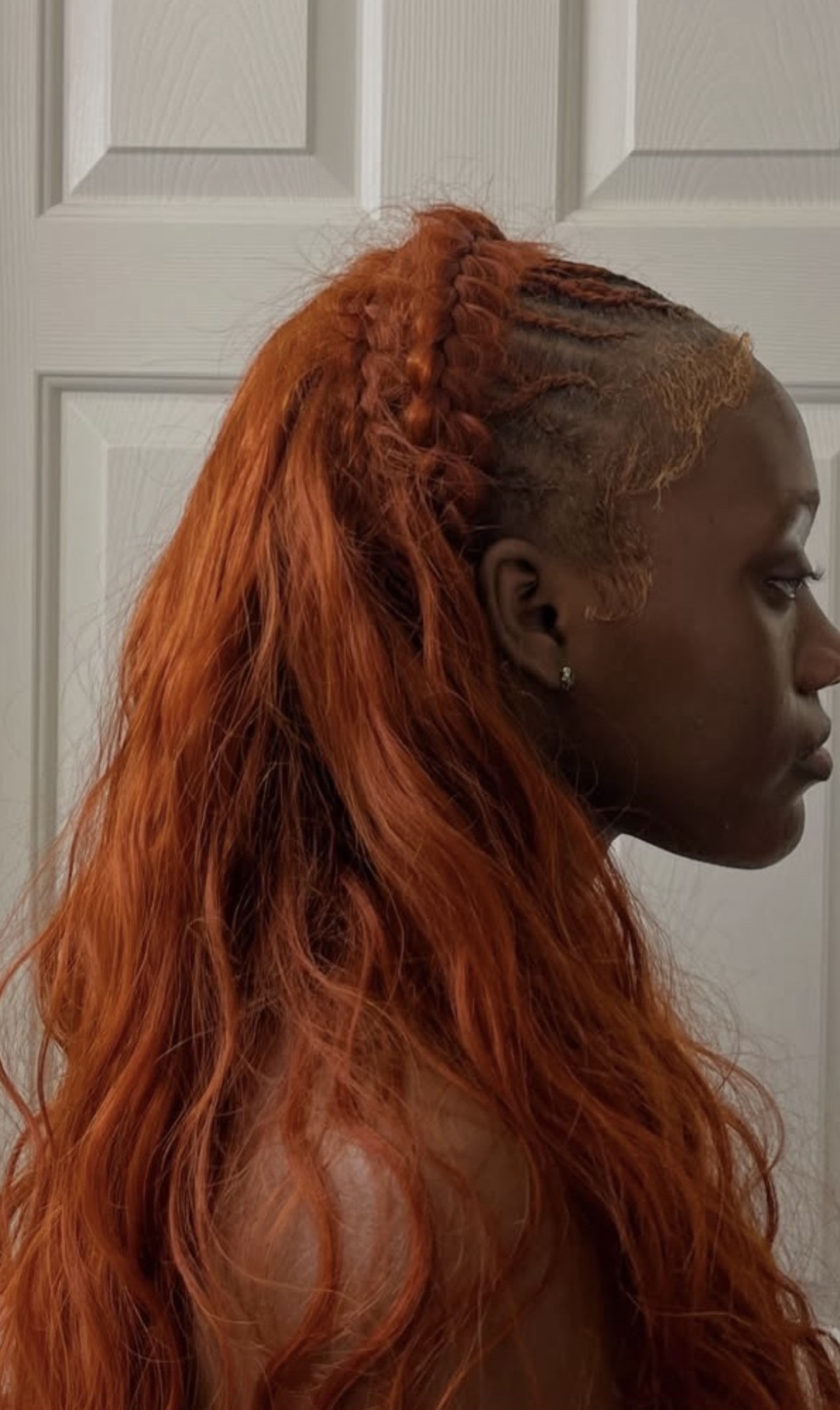 Fulani quick weave with Fulani braids at the front, side view